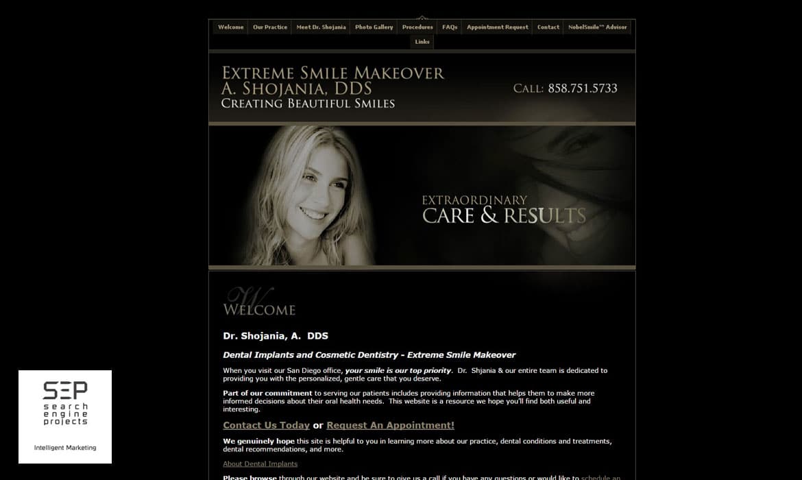 dentist website design before