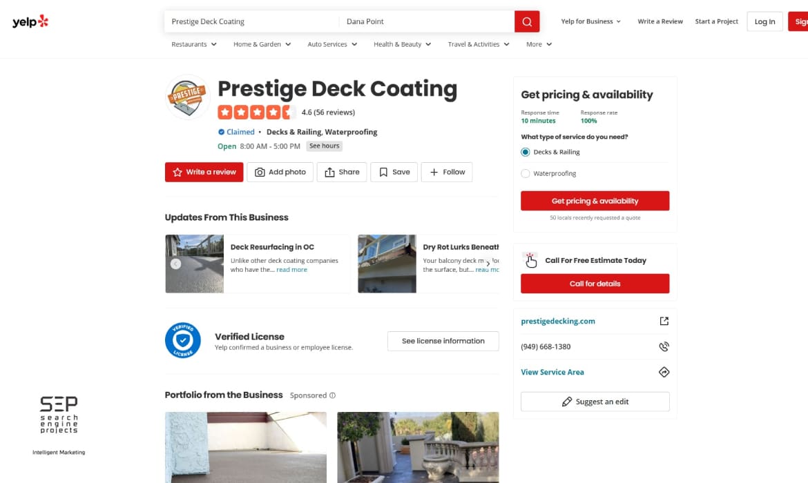 yelp ads management construction deck repair