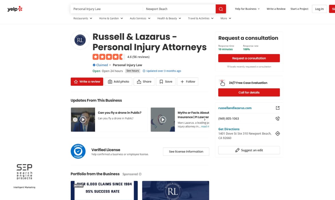 yelp ads management personal-injury attorney